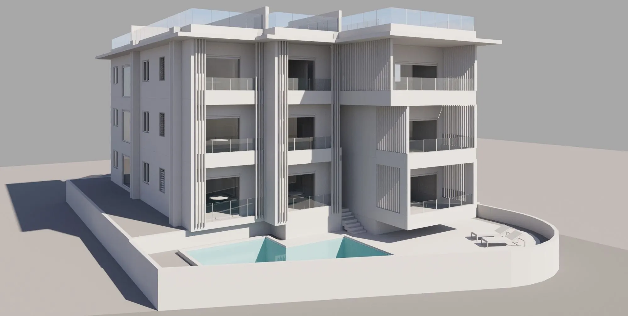 Street view of the One Bain Boeuf facade, three storeys with vertical screening